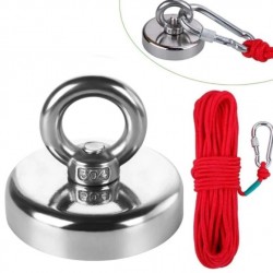 Imán de Neodimio con anillo, cuerda y mosquetón 160 Kgr
