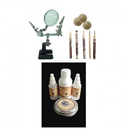 Lupa + kit profesional limpia monedas + líquidos limpieza